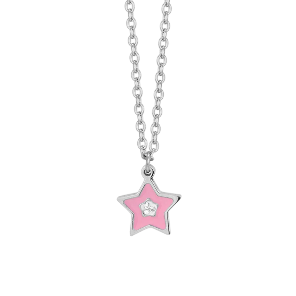 Luca Barra: Collana Bambina in acciaio stella con smalto rosa e cristallo bianco. - immagine 5